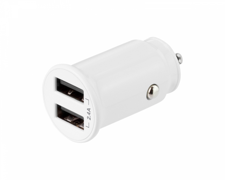 Deltaco Dual USB Car Charger 12W, 2.4A - Hvid Biloplader