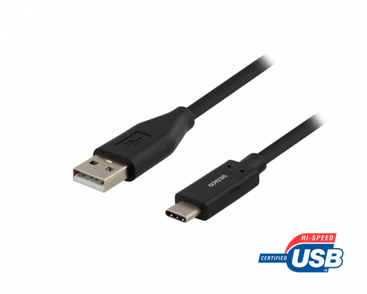 Deltaco USB-C til USB-A 2.0 Kabel Sort - 1 meter