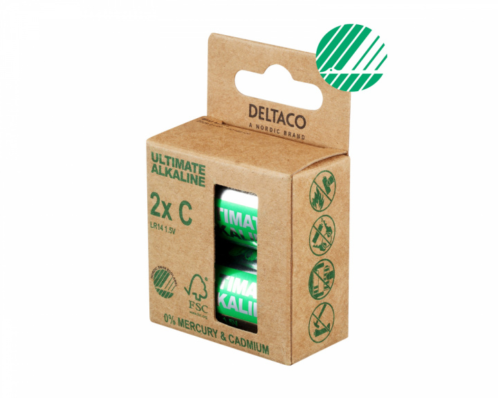 Deltaco Ultimate Alkaline C-batteri, 2-pack