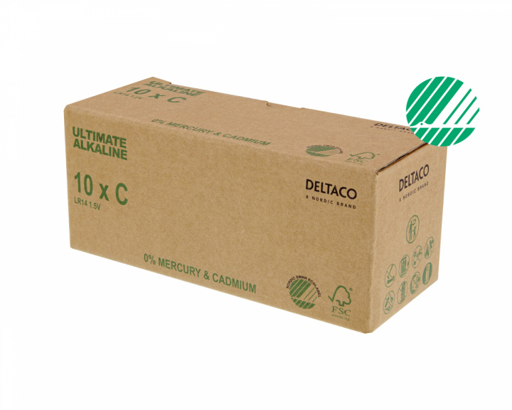Deltaco Ultimate Alkaline C-batteri, 10-pack (Bulk)