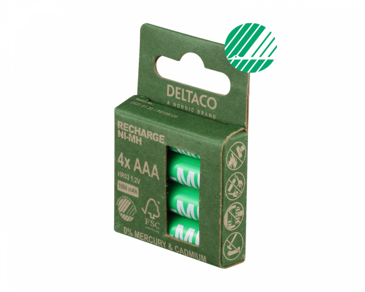 Deltaco Genopladelig AAA-batterier, 1000mAh, 4-pack