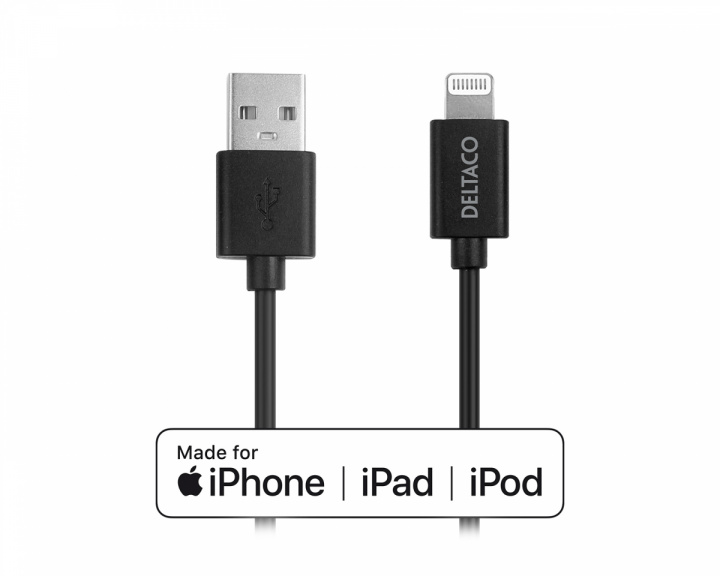 Deltaco USB-A til Lightning MFi - Ladekabel 2m - Sort