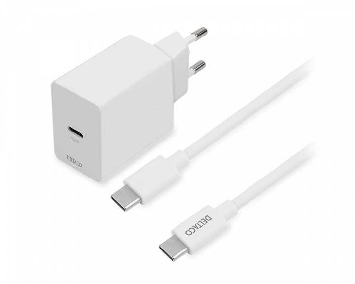 aritmetik Examen album reb Deltaco USB-C PD Wall Charger 20 W incl USB-C Cable - Hvid Vægoplader -  MaxGaming.dk