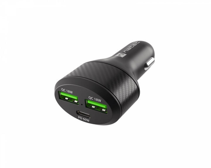 Natec Coney Hurtig Oplader til Bil - 2x USB-A 1x USB-C 84W PD 3.0 - Sort