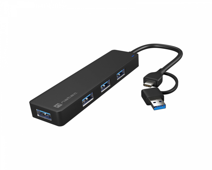 Natec USB-C 3.0 Hub Mayfly Sort + USB-A Adapter