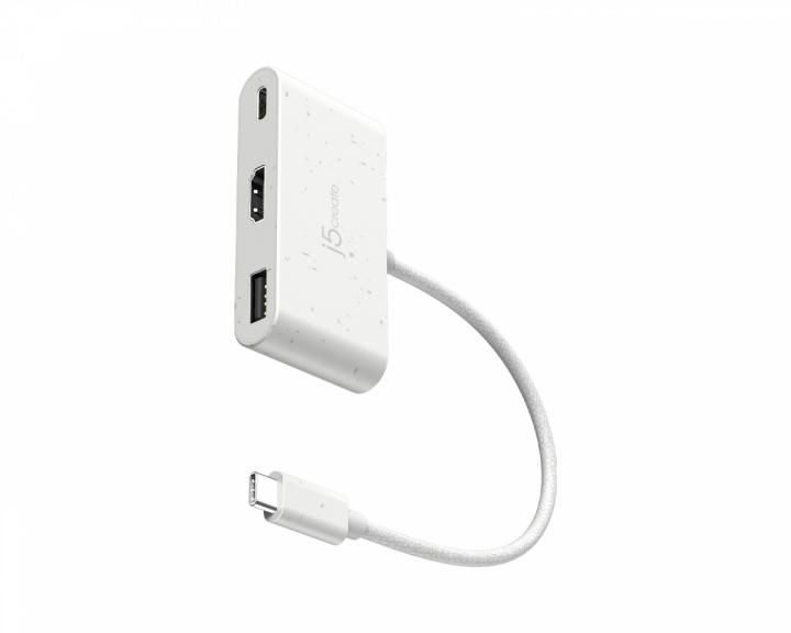 j5create USB-C til HDMI 4K og USB Type-A med 90W Strømforsyning - Hvid