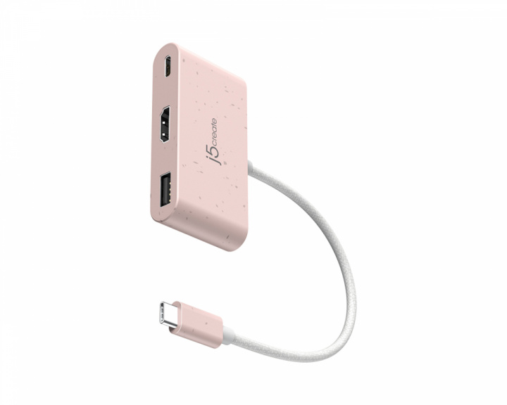 j5create USB-C til HDMI 4K og USB Type-A med 90W Strømforsyning - Lyserød