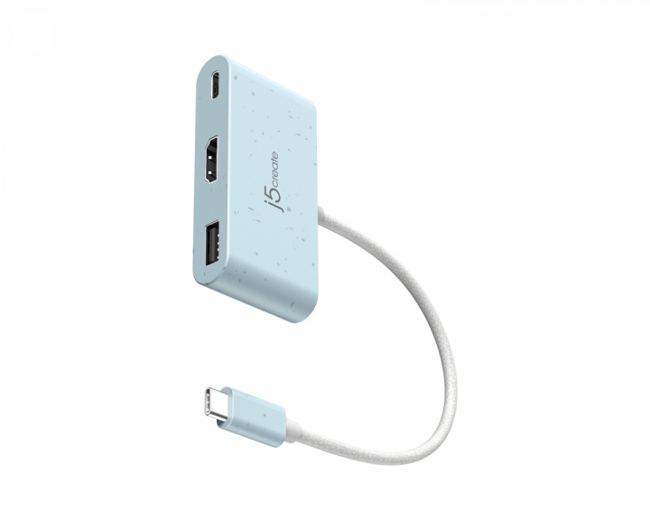 j5create USB-C til HDMI 4K og USB Type-A med 90W Strømforsyning - Blå