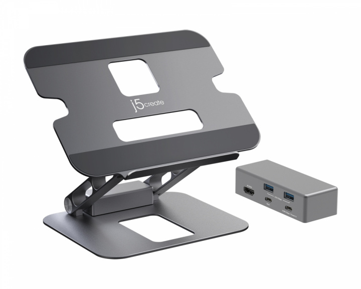 j5create Justerbart Laptopstativ i Aluminium med 4K USB-C Mini Dockingstation