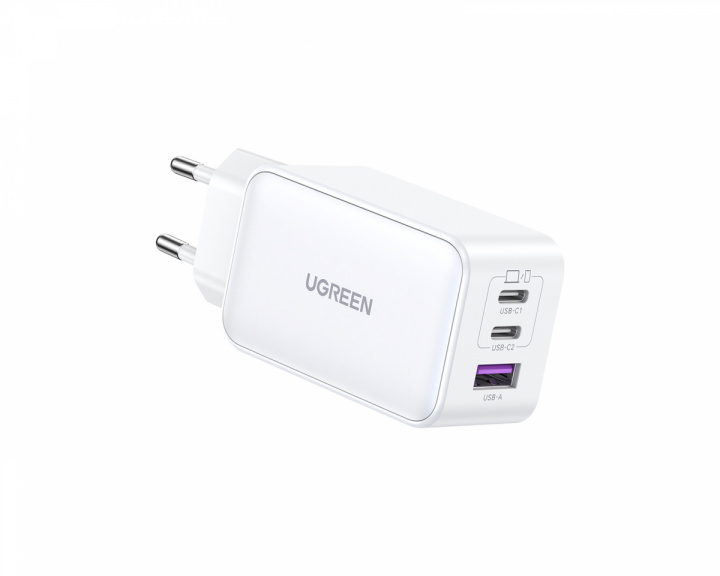 UGREEN Nexode 65W 3-Port PD GaN Vægoplader - Hvid