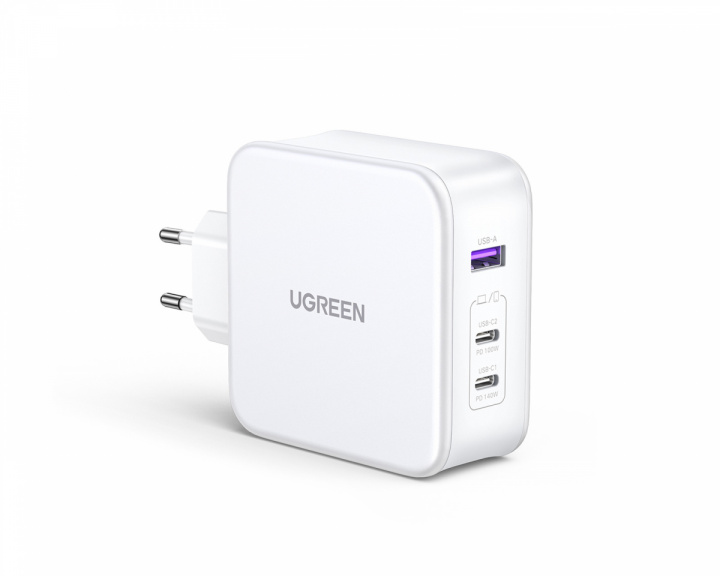 UGREEN Nexode 140W USB-C PD GaN - 3-Port Vægoplader + USB-C Kabel 1.5m - Hvid