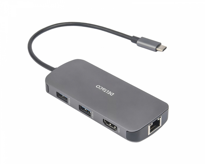 Deltaco USB-C Dockningsstation med 8 Porte - Grå