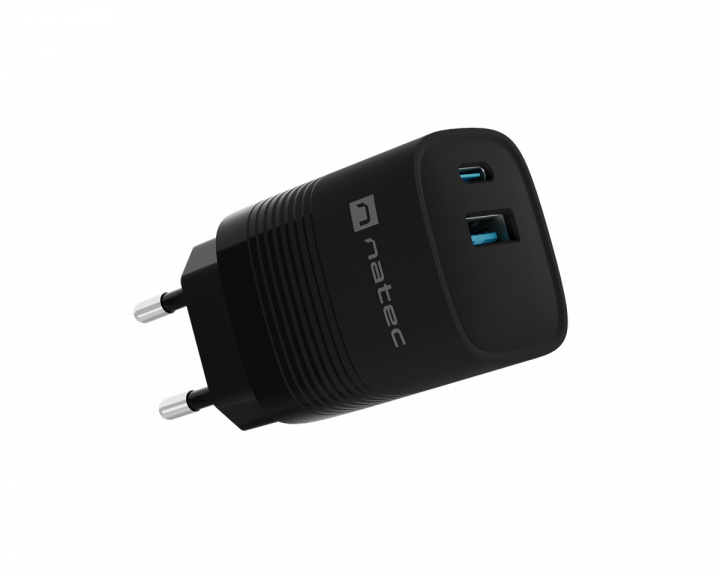 Natec Ribera GaN USB-A & USB-C Oplader - 30W - Sort