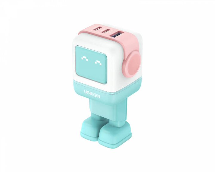 UGREEN Uno Robot GaN 65W Hurtig Oplader - 3 port - Lyserød/Blå