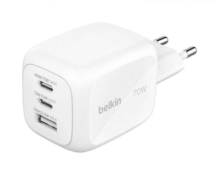 Belkin BoostCharge Pro GaN 70W Vægoplader med rejseadapter