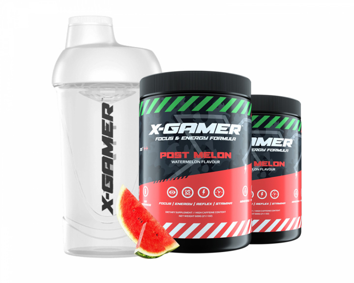 X-Gamer 2 x 600g X-Tubz Post Melon - 60 Portioner + Shaker