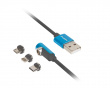 3in1 Premium Magnetisk Vinklet Kabel QC 3.0 - Blå