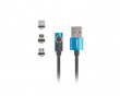 3in1 Premium Magnetisk Vinklet Kabel QC 3.0 - Blå