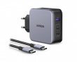 Nexode 140W USB-C PD GaN - 3-Port Vægoplader + USB-C Kabel 1.5m - Sort