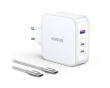 Nexode 140W USB-C PD GaN - 3-Port Vægoplader + USB-C Kabel 1.5m - Hvid