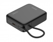 10.000 mAh Powerbank, indbygget stofkabel - Sort