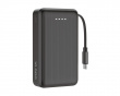 10.000 mAh Powerbank, Udtrækkeligt kabel 90 cm - Sort